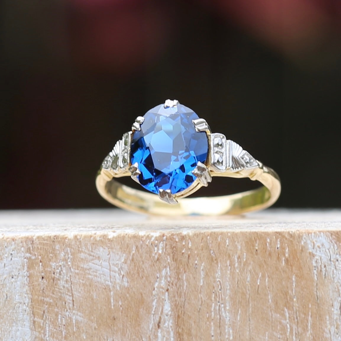 Early Australian Wendts Blue Spinel Ring, 18ct Gold & Platinum, size N or just smaller than 6.75