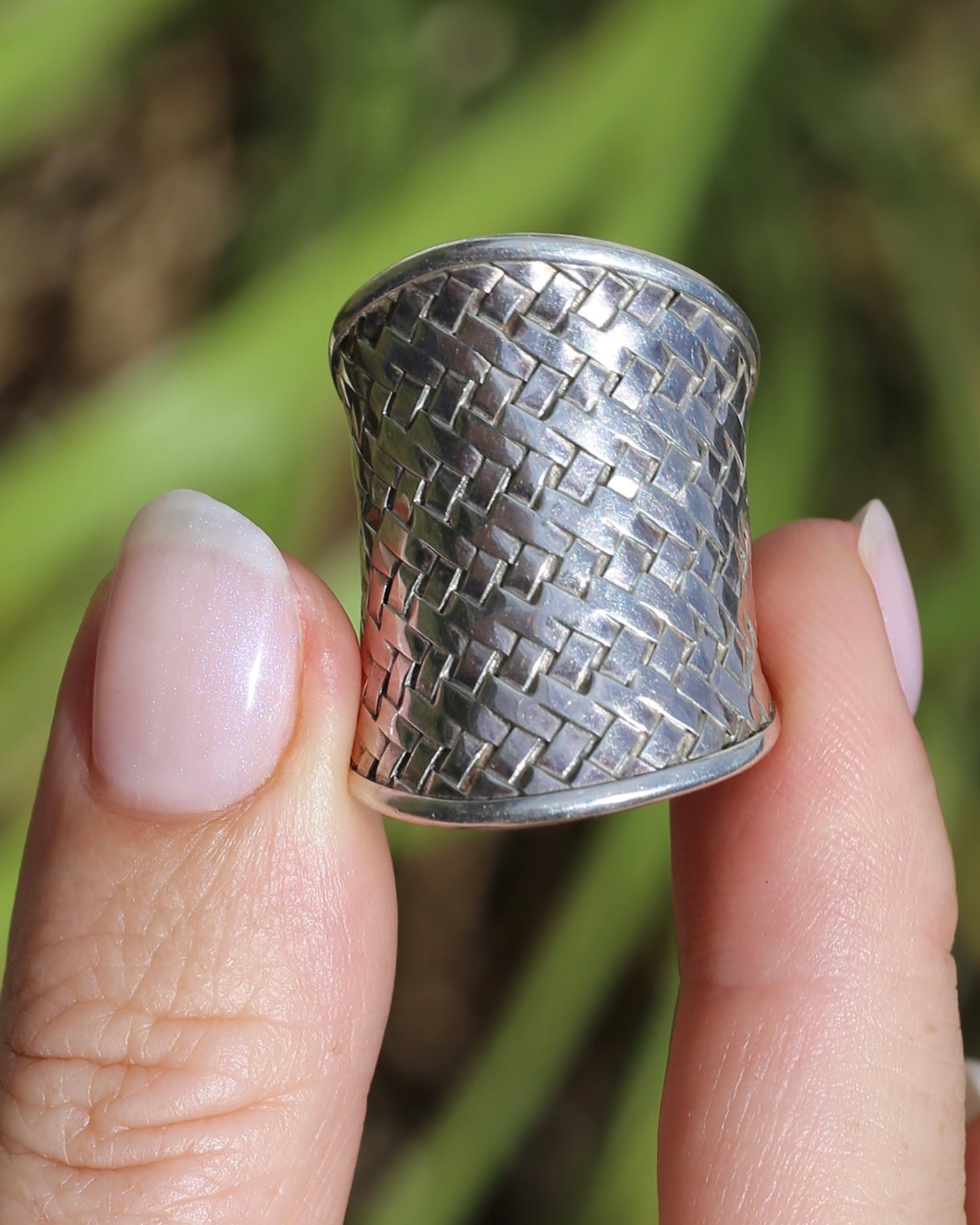 Woven Silver Cuff Ring, Sterling Silver, currently fits like a size P1/2 or Q - but easily sizeable, 8.2g