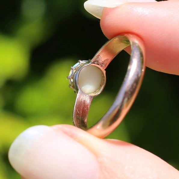 Early Australian 11 Multi Claw White Round Opal Ring, 9ct Old Rosey Gold, size 10 or U