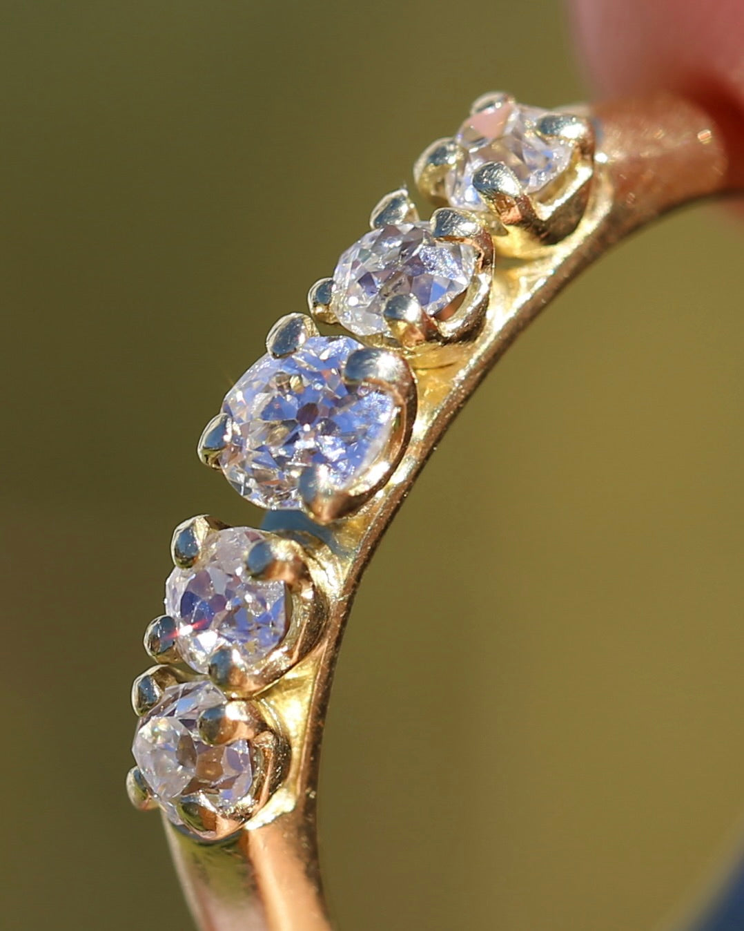 Five Stone Old Cut Diamond Ring approx 0.85ct, Claw Set, 18ct Yellow Gold, size T or 9.5