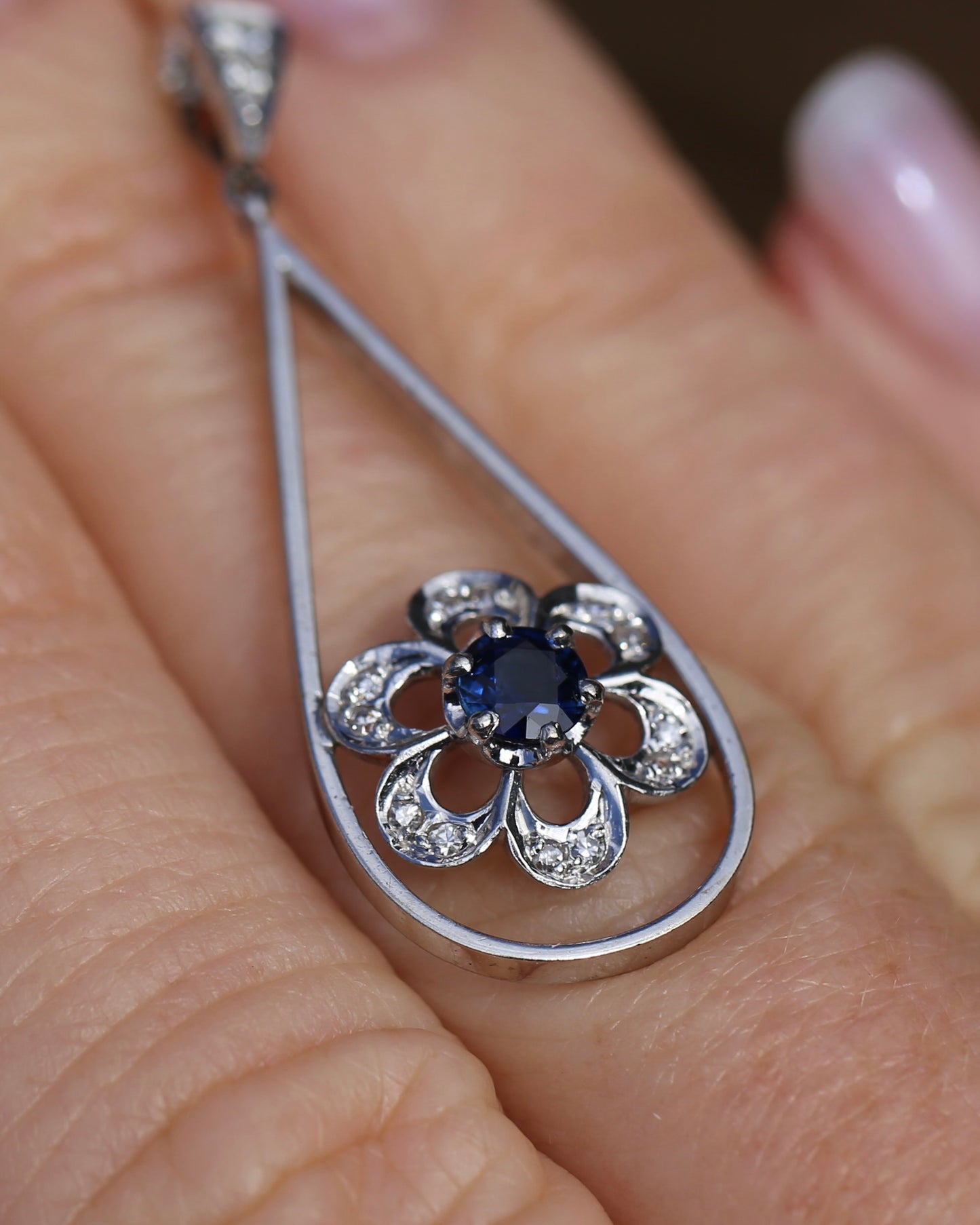 Vintage Natural Sapphire and Diamond Pendant, 18ct White Gold, 2.64g