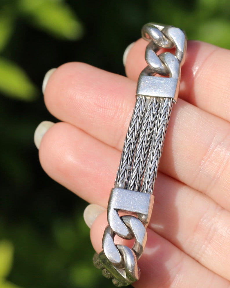 Chunky Foxtail and Curb Bracelet, Sterling Silver, 17.5cm or just under 7 inches, 40.7g