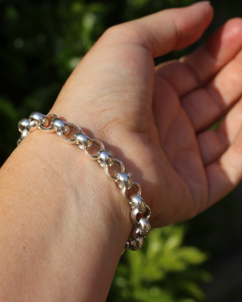 Vintage Sterling Silver Belcher Bracelet, Italian Bolt Clasp, 18.5cm or 7.25 inches, 29.9g