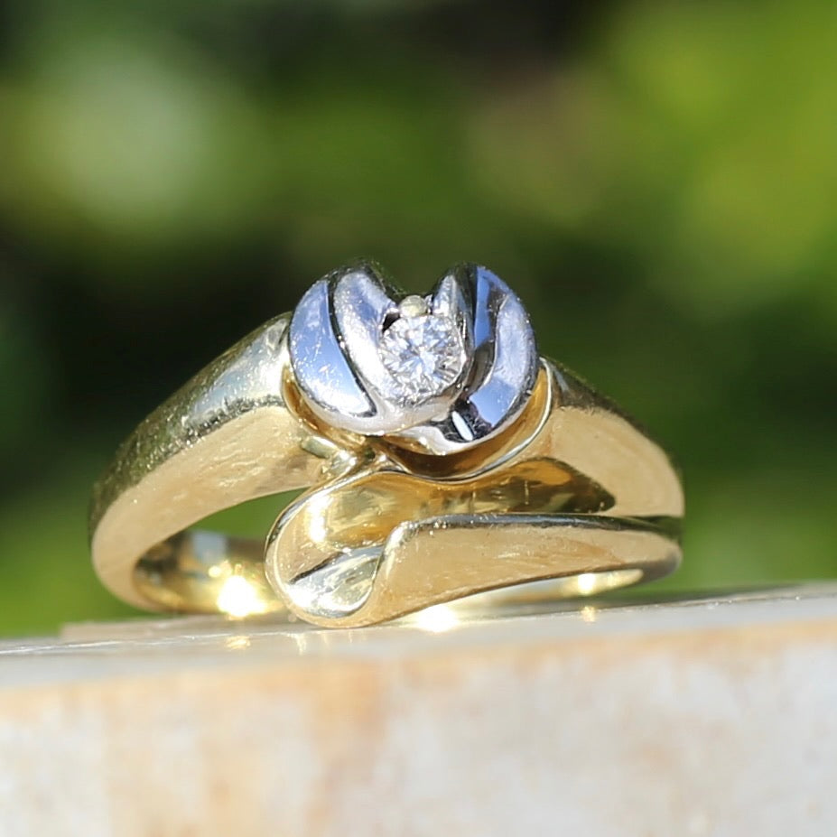 Orchid and Calla Lily Mixed Metal Diamond & 18ct Ring, 18ct white and yellow gold, size O or 7.25