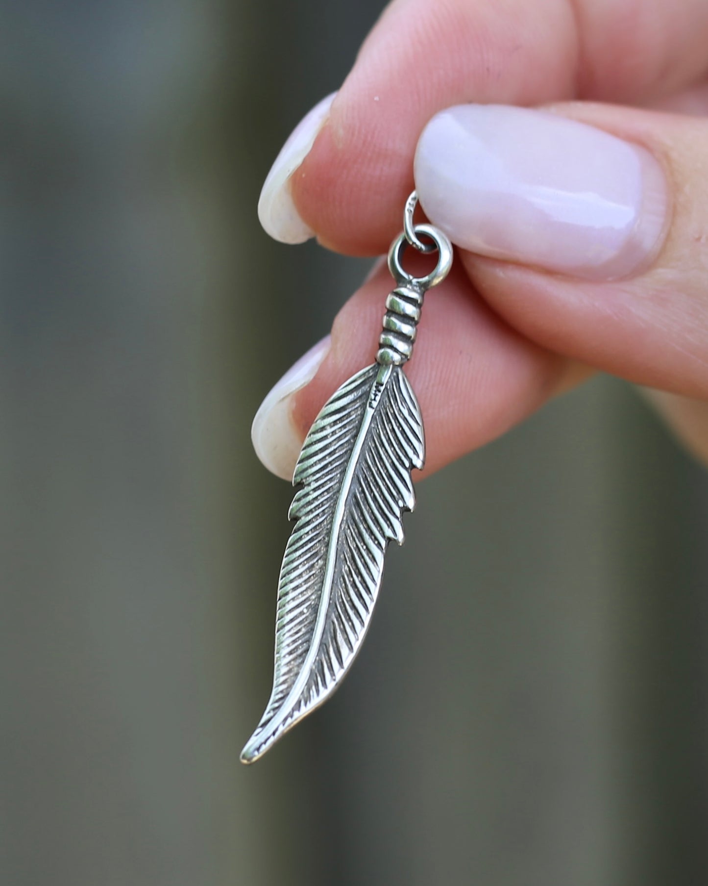 Vintage Feather Pendant, Sterling Silver, 2.4g