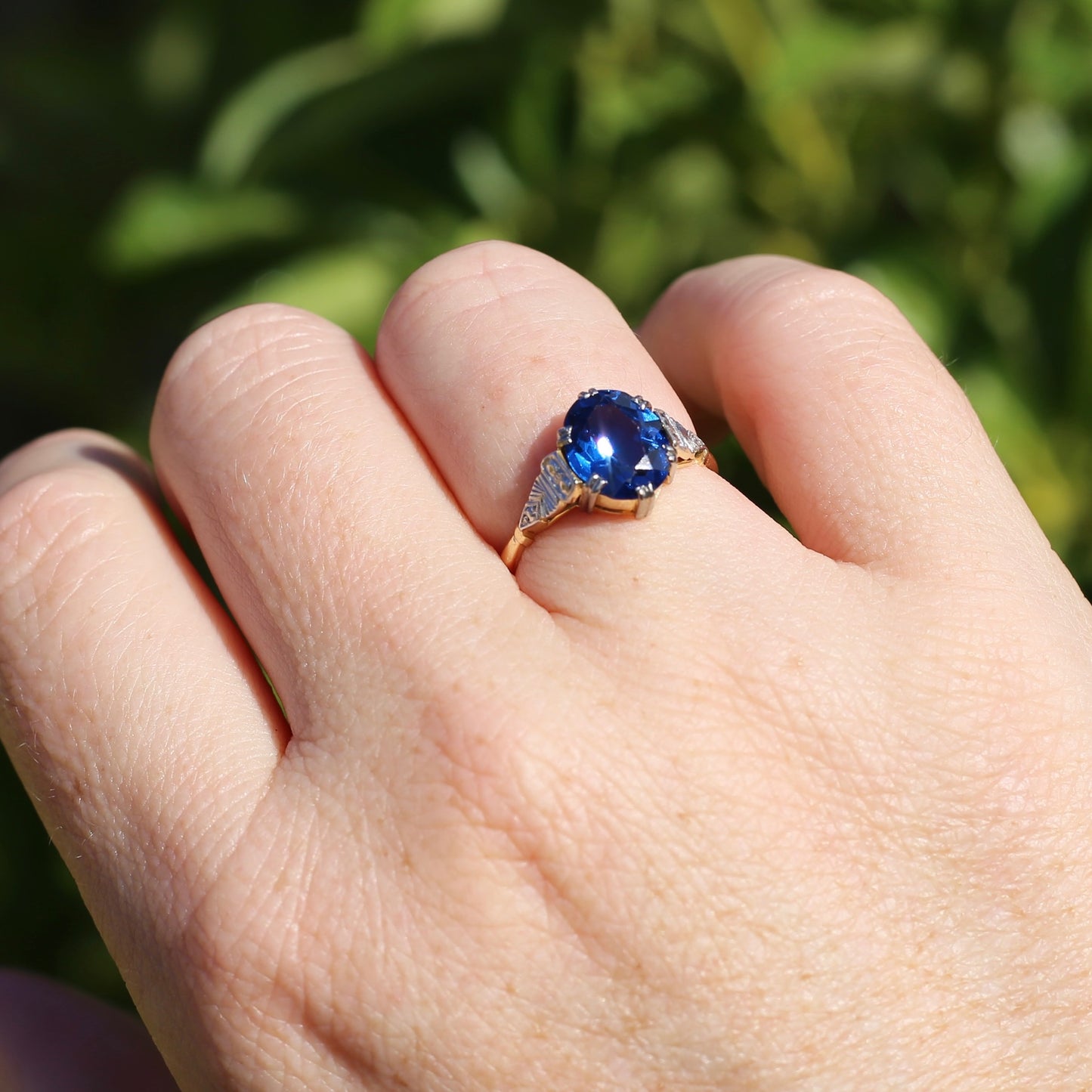 Early Australian Wendts Blue Spinel Ring, 18ct Gold & Platinum, size N or just smaller than 6.75