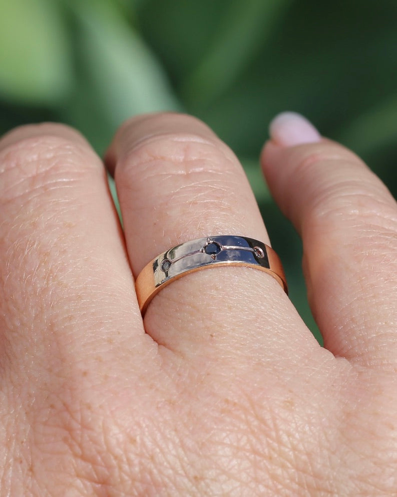 Black and Champagne Set Diamond Band, 9ct Rose Gold, size 8.5 or just over Q1/2 - fits more like a Q or just under 8.25, 3.0g