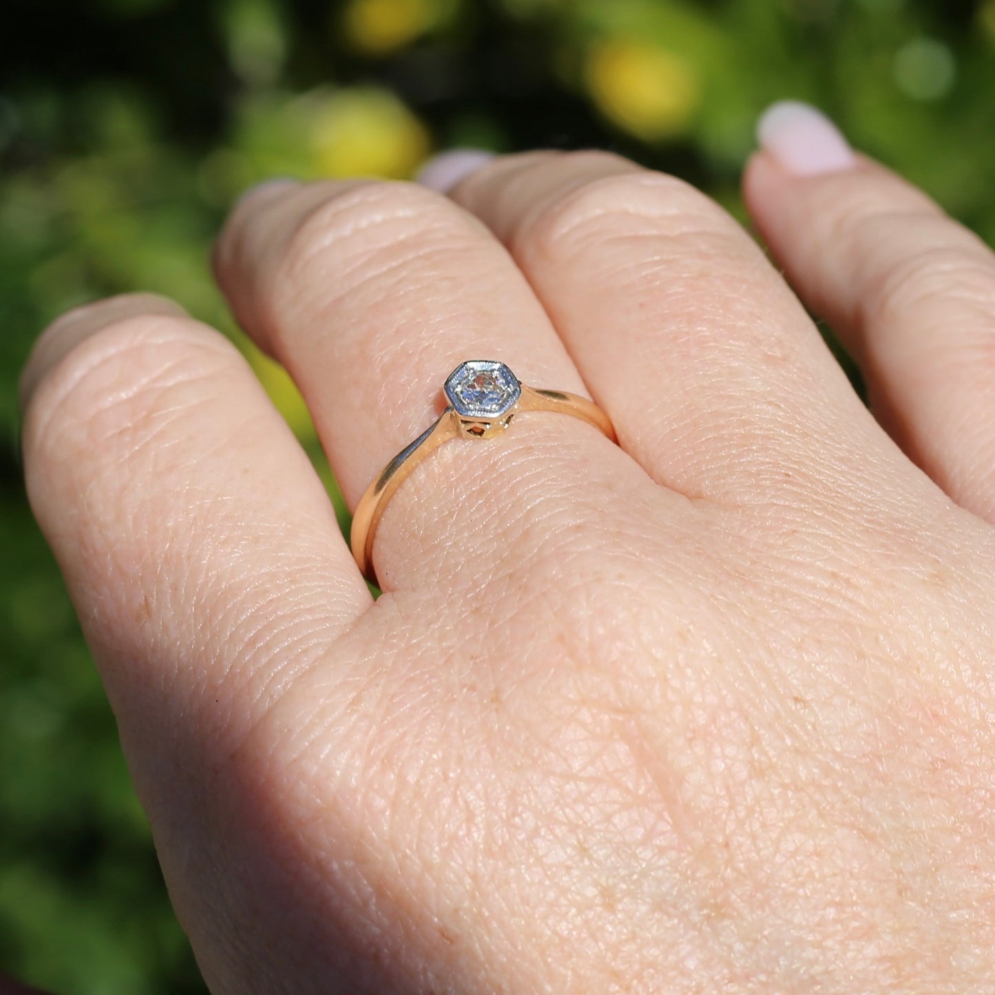 Early Australian Old Cut Diamond Solitaire by H. G. Rogers, 18ct White and Yellow Gold, size 9.5 or just over S1/2