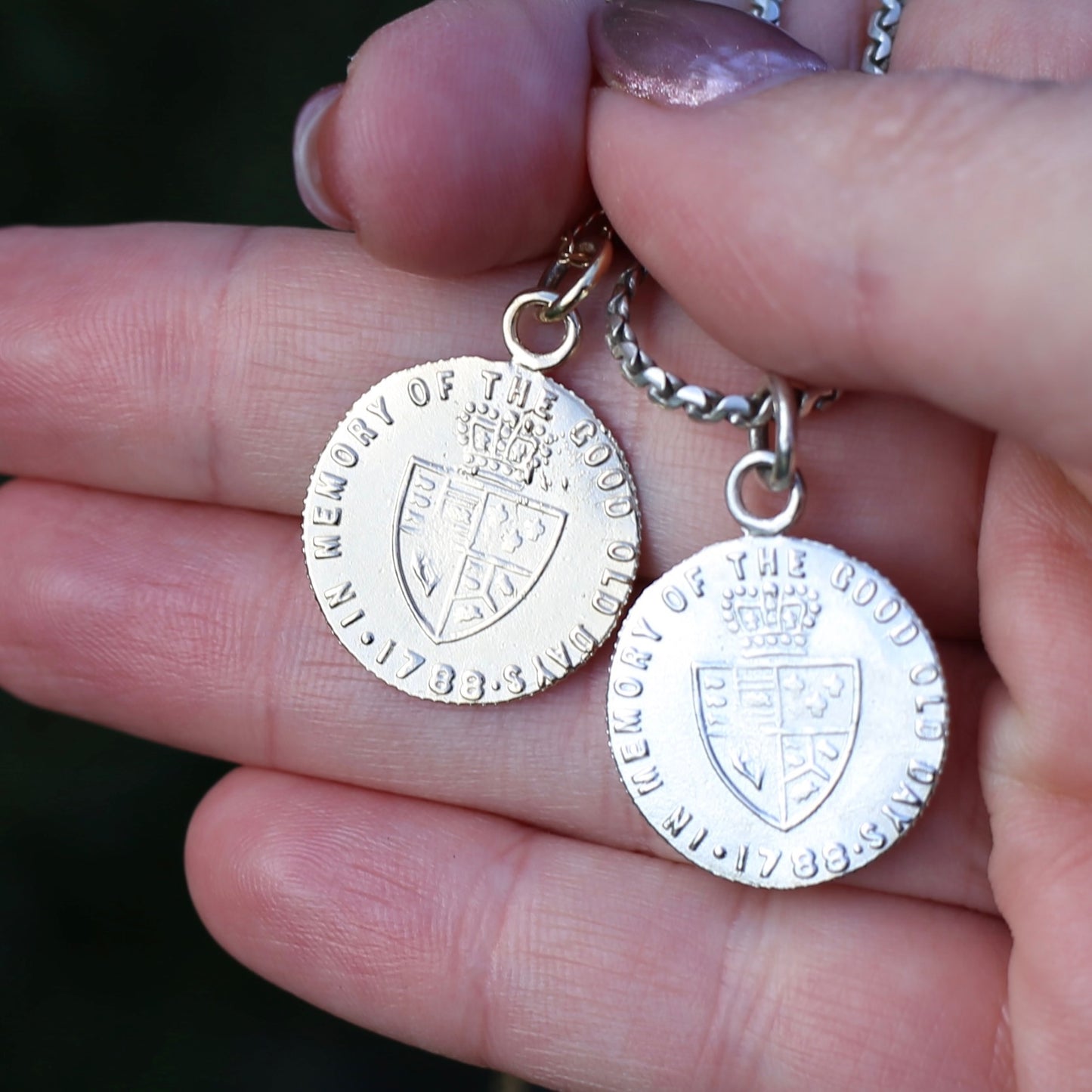 In Memory of the Good Old Days 1788 Gambling Token Pendant - King George III Reverse, Silver and 9ct Gold