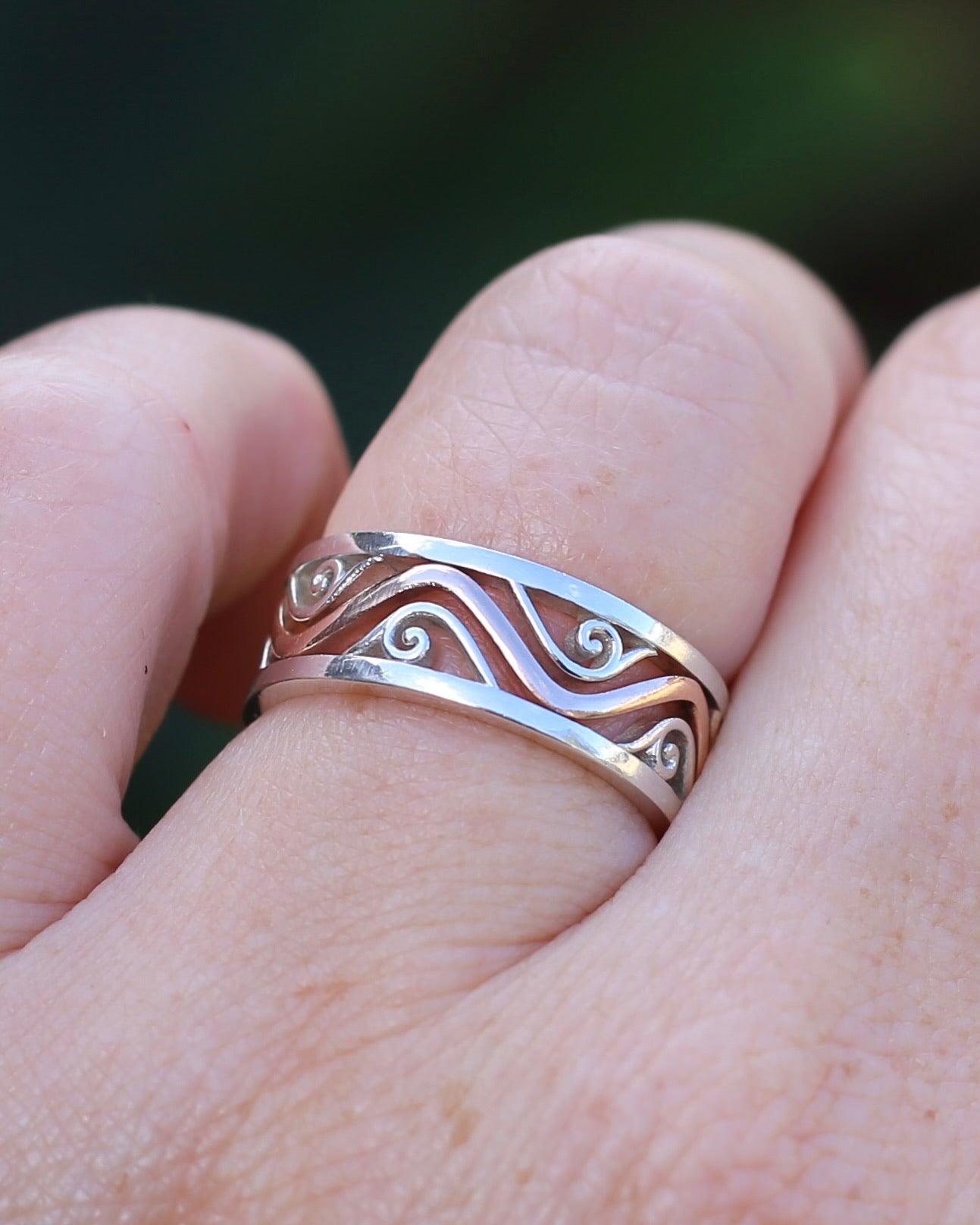 Silver and Rose Gold Filigree Swirl Band, Sterling Silver and 9ct Rose Gold, size P or 7.5 (fits more like an O)