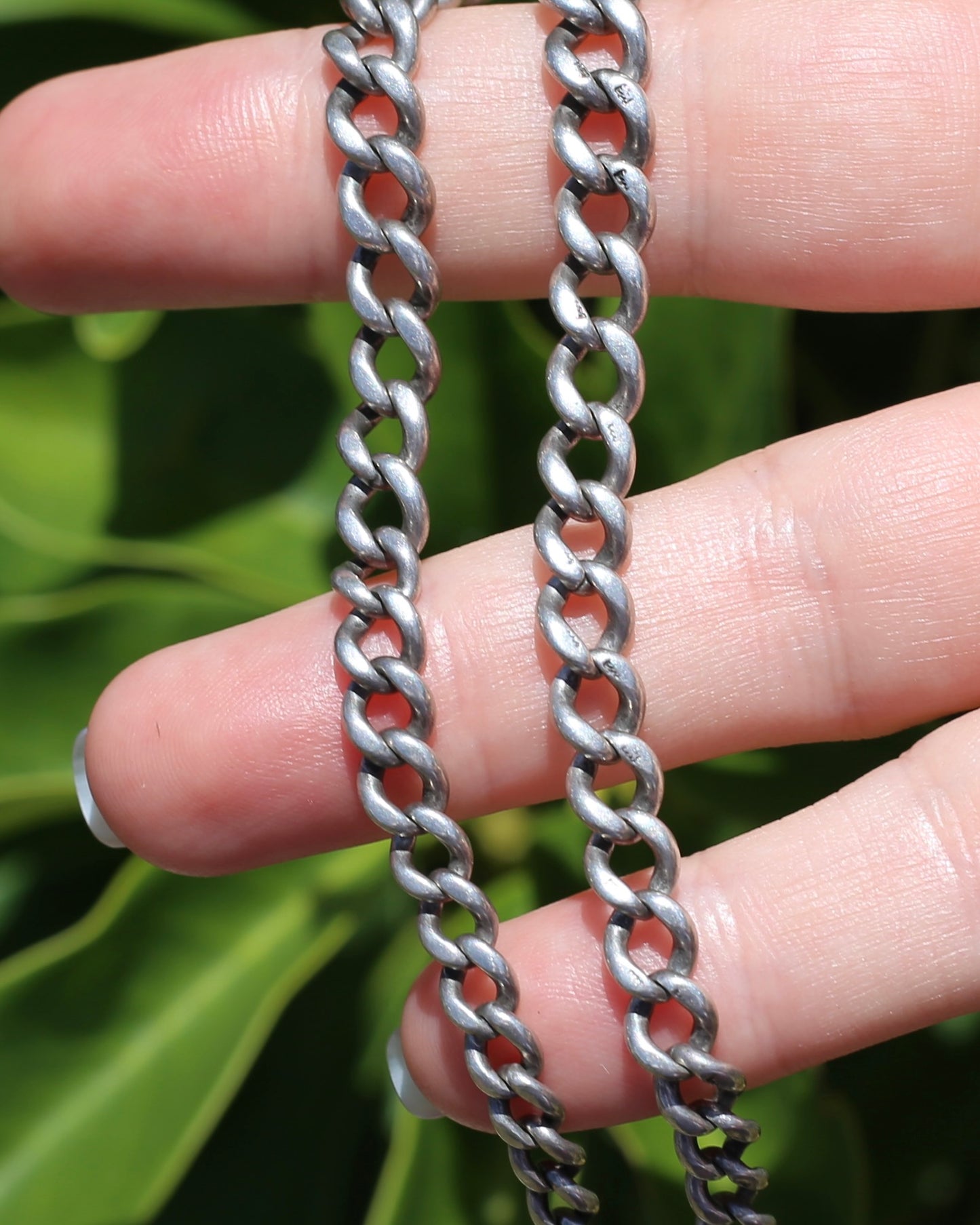 Vintique Uk Made Graduated Curb Sterling Silver Single Watch Chain with Albert Swivel, 34cm or 13.5 inches, 25.9g