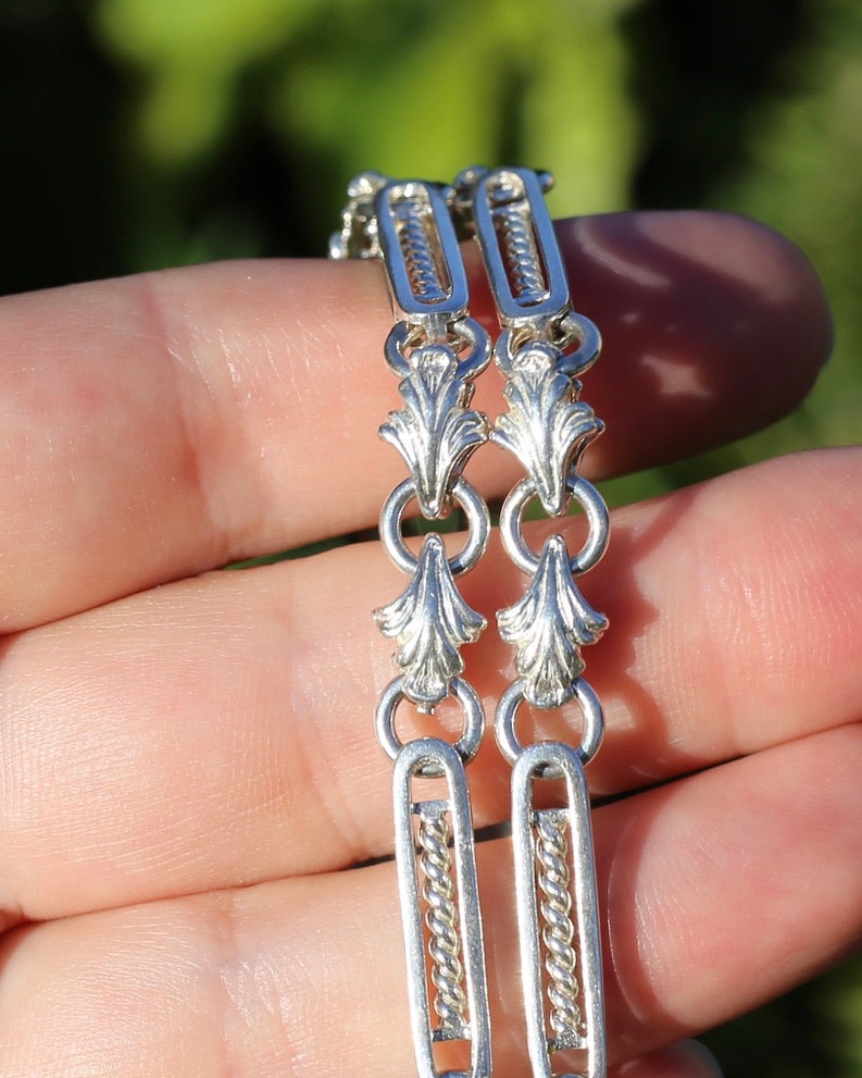 Fancy Link Silver Necklace with Heart Padlock, Sterling Silver, 49cm or 19.25 inches, 40.0g