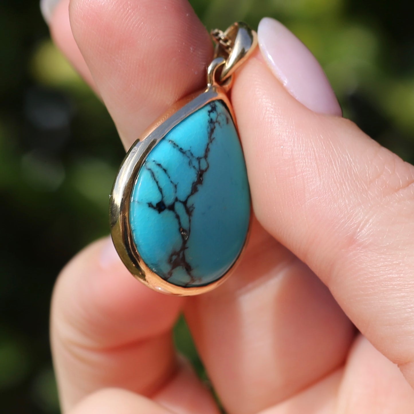 Natural Pear Turquoise Pendant in 9ct Yellow Gold, 6.69g