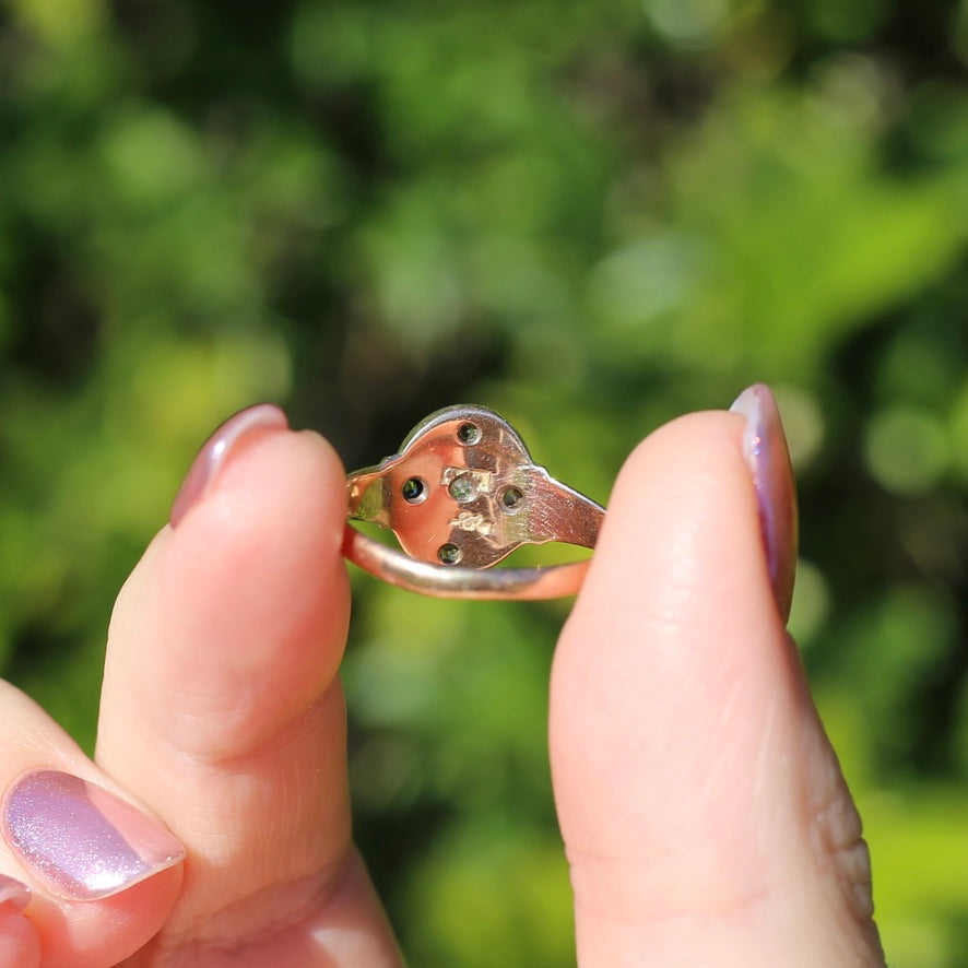 Early Australian Joseph Lawrence Signet Ring, Star Set with 5 Old Cut Diamonds, size T or 9.5