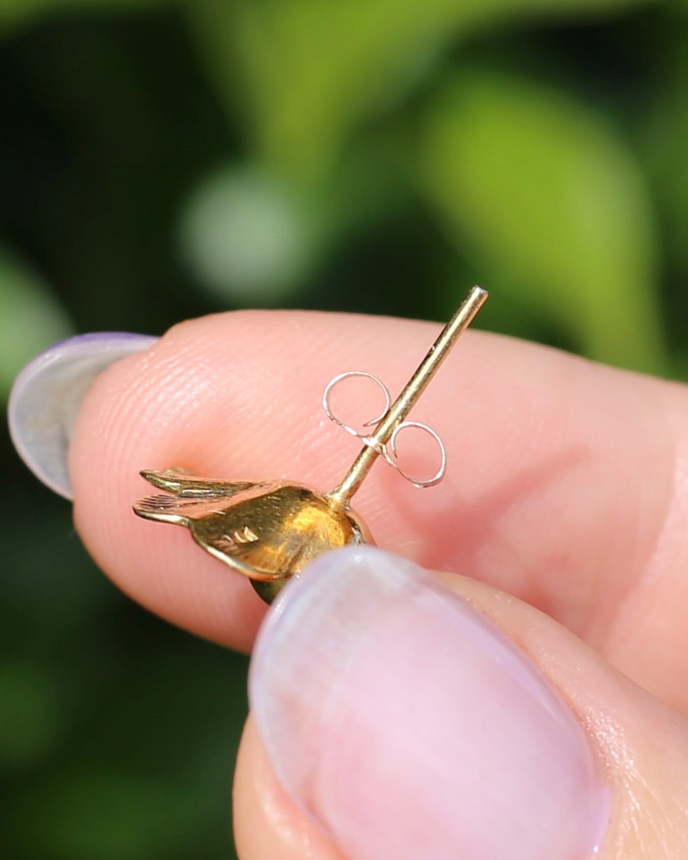 Vintage 1950s Large Floral Earring Studs, 9ct Gold (14K butterflies), Birmingham Made, 3.27g