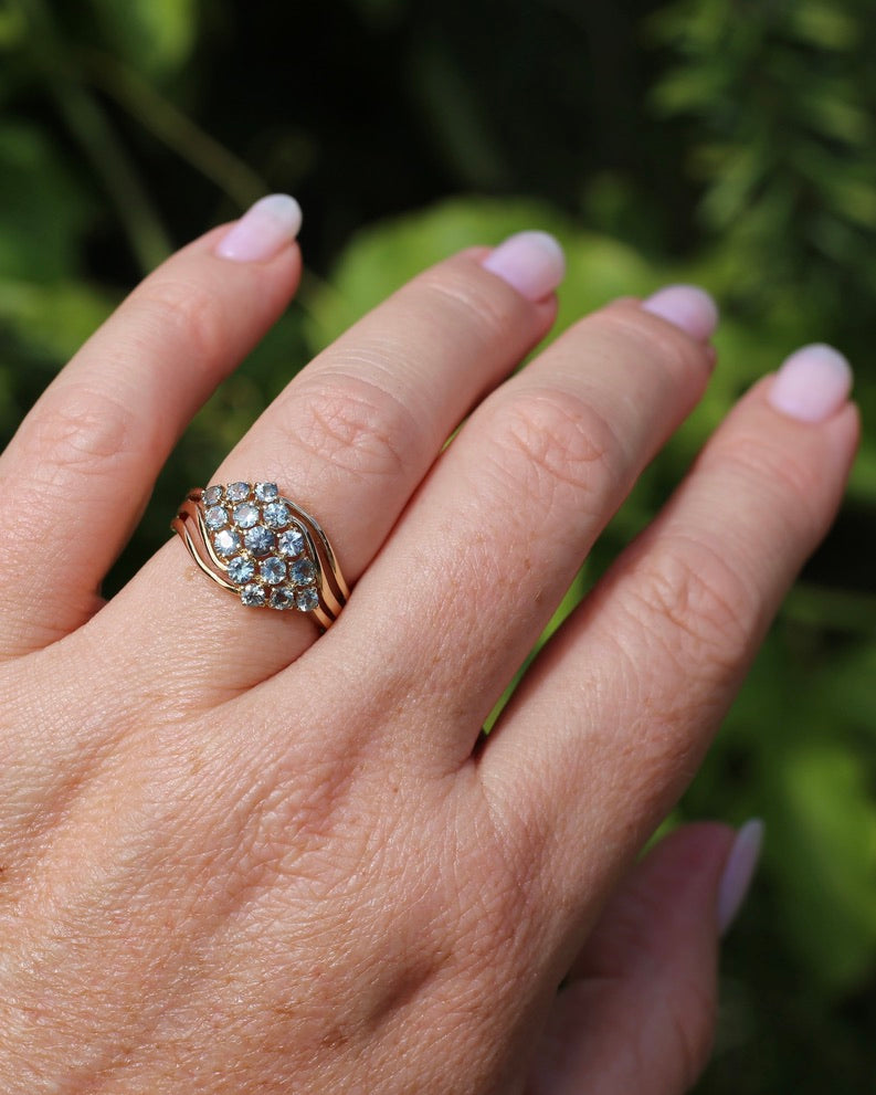 Pale Blue Parti Sapphire Bypass Cluster Ring, 9ct Yellow Gold, size P1/2 or 7.75, 2.75g