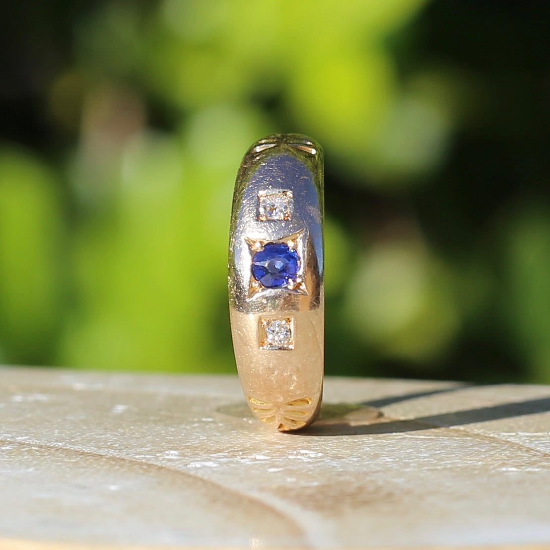 1896 Old Cut Sapphire and Diamond Gypsy Set Ring, 18ct Yellow Gold, size N or 6.75