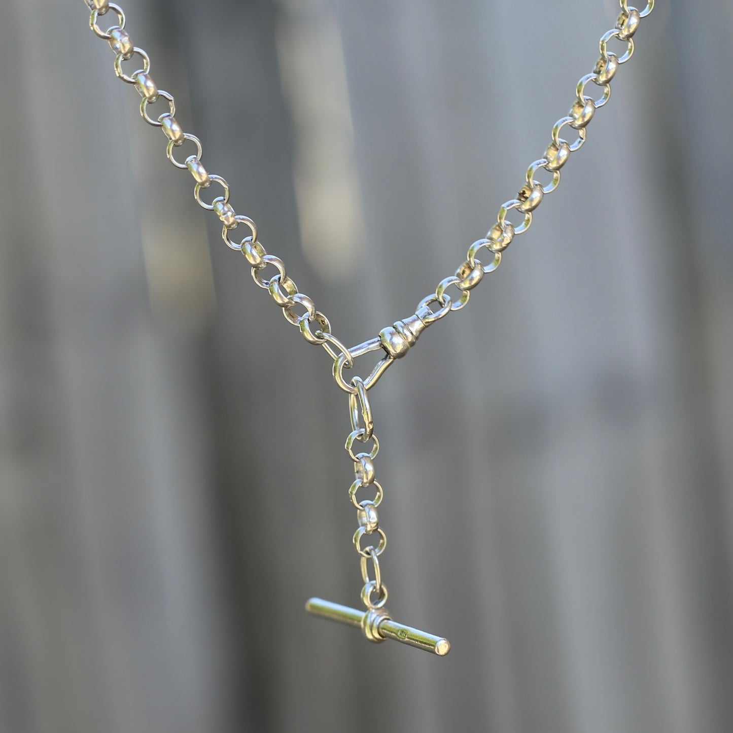 Silver Belcher Chain With Removable T-bar pendant and Albert Clasp, 46cm or 18 inches