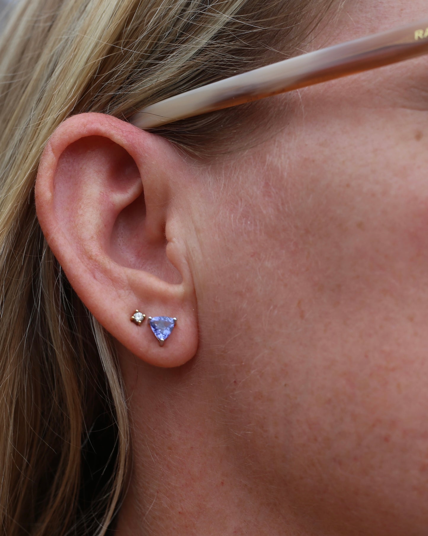 Trillion Cut Tanzanite Earrings, 14ct White Gold, 1.32g