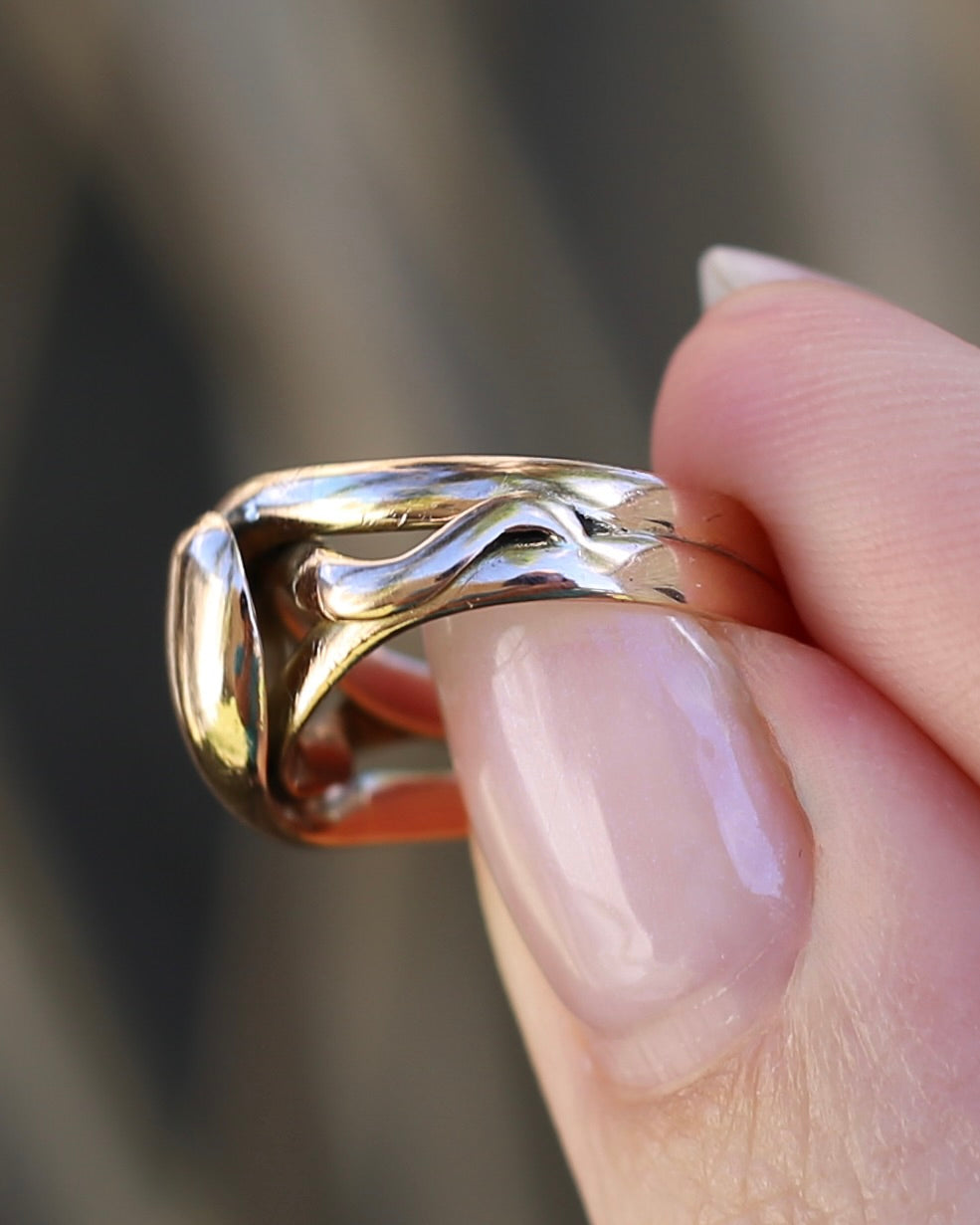 Antique 1907 Birmingham Made Double Snake Ring, 9ct Old Rosey Gold, size I1/2 or 4.5, 3.22g