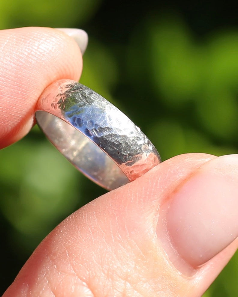 Textured, Hammered Finish Half Round Band, Sterling Silver, size L1/2 or 6 - will fit more like K1/2 or 5.5 due to width, 3.17g