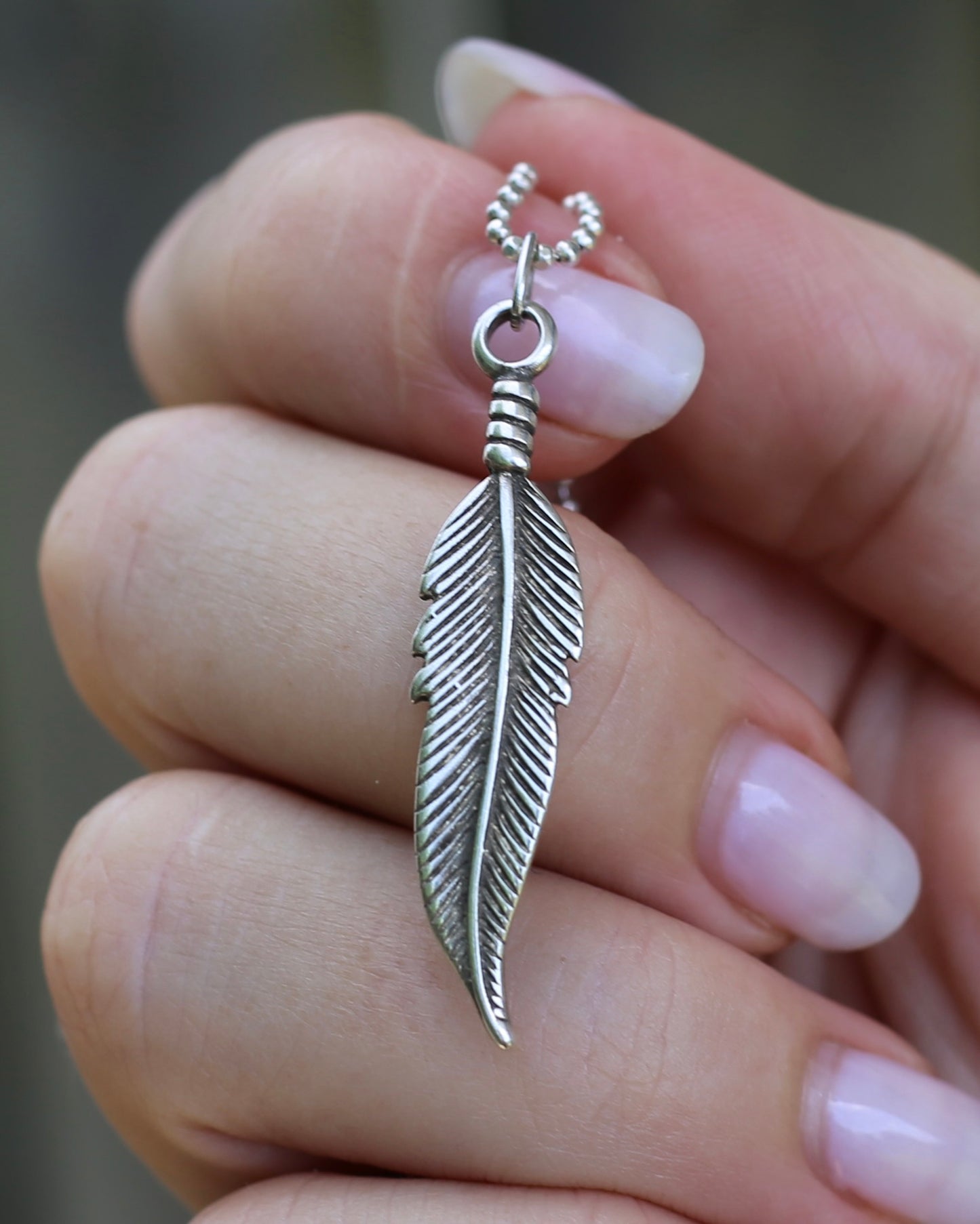Vintage Feather Pendant, Sterling Silver, 2.4g