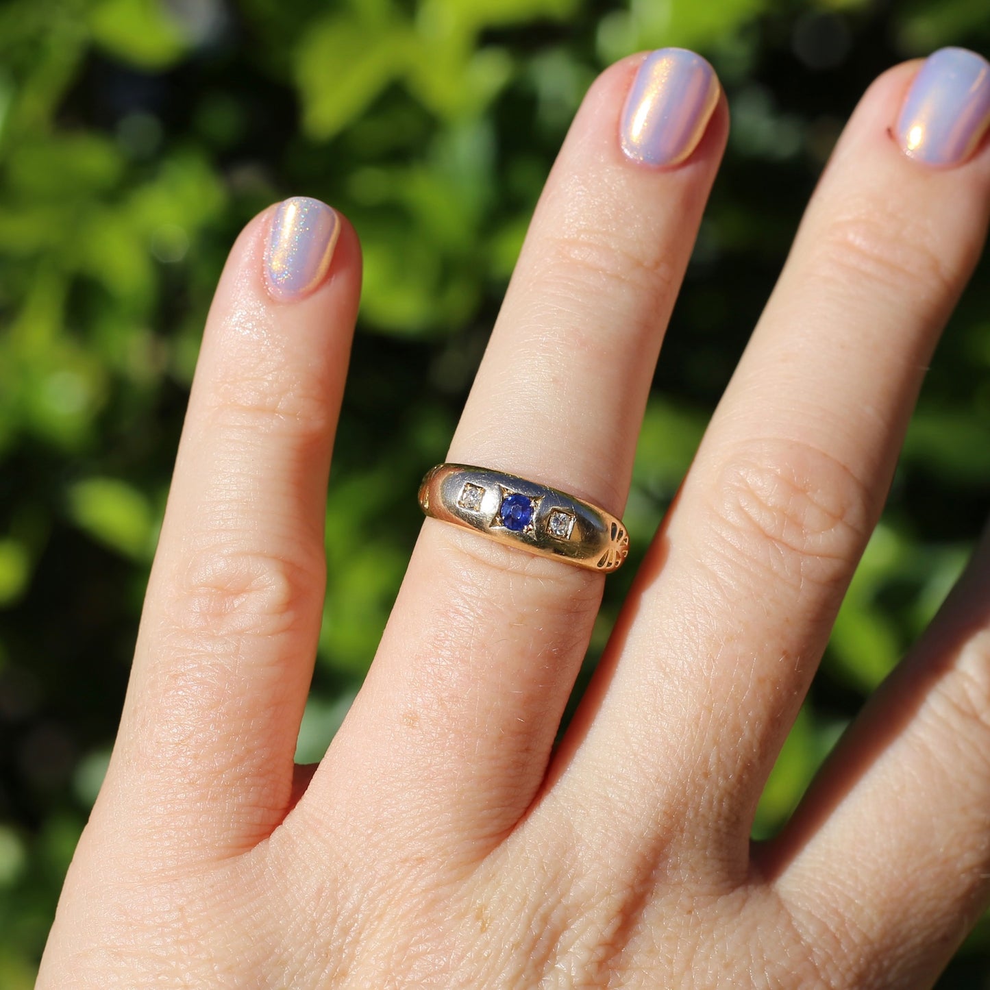 1896 Old Cut Sapphire and Diamond Gypsy Set Ring, 18ct Yellow Gold, size N or 6.75