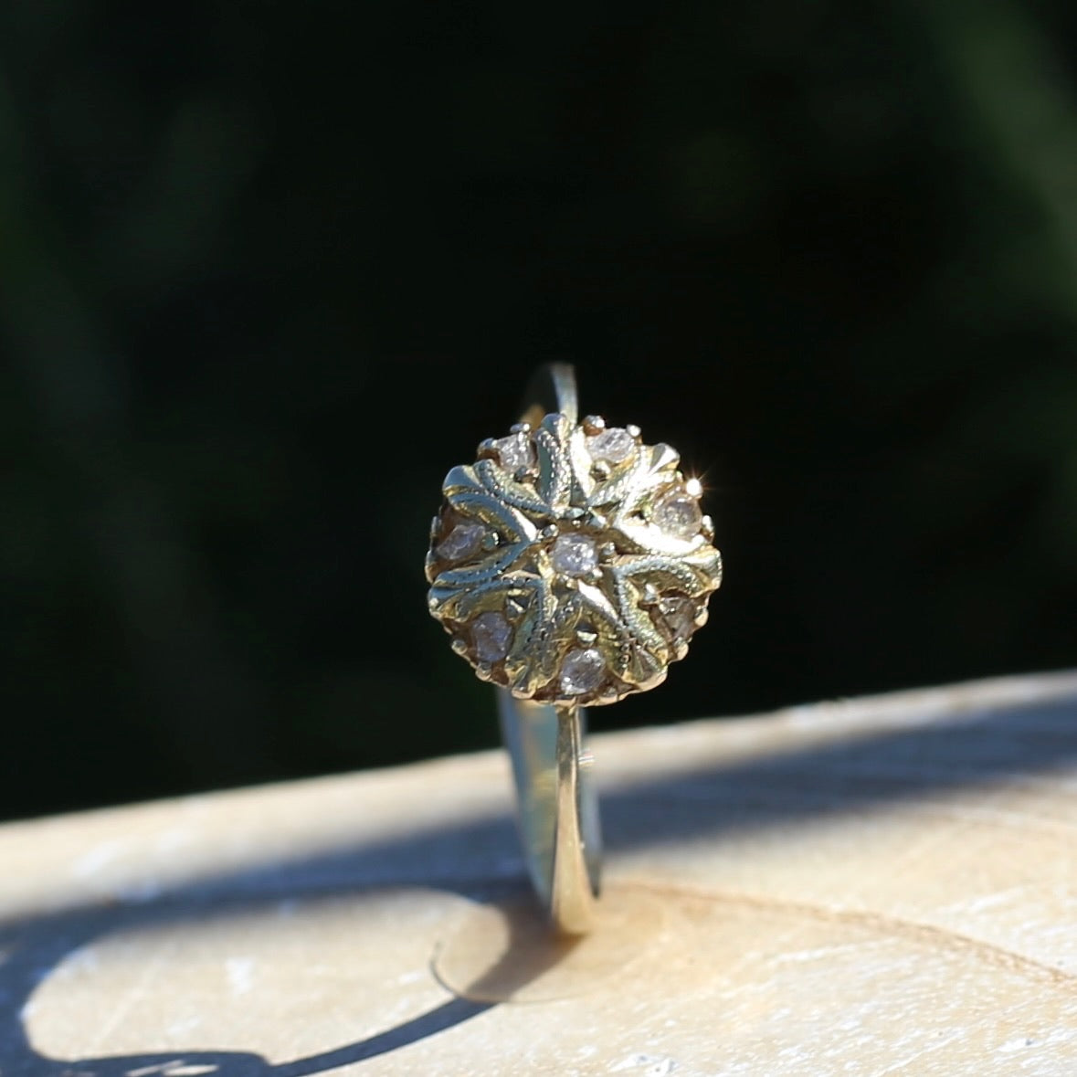 Rustic Handmade Likely Victorian Rose and Table Cut Diamond & Quartz Ring, approx 12ct Yellow Gold, size T or 9.5