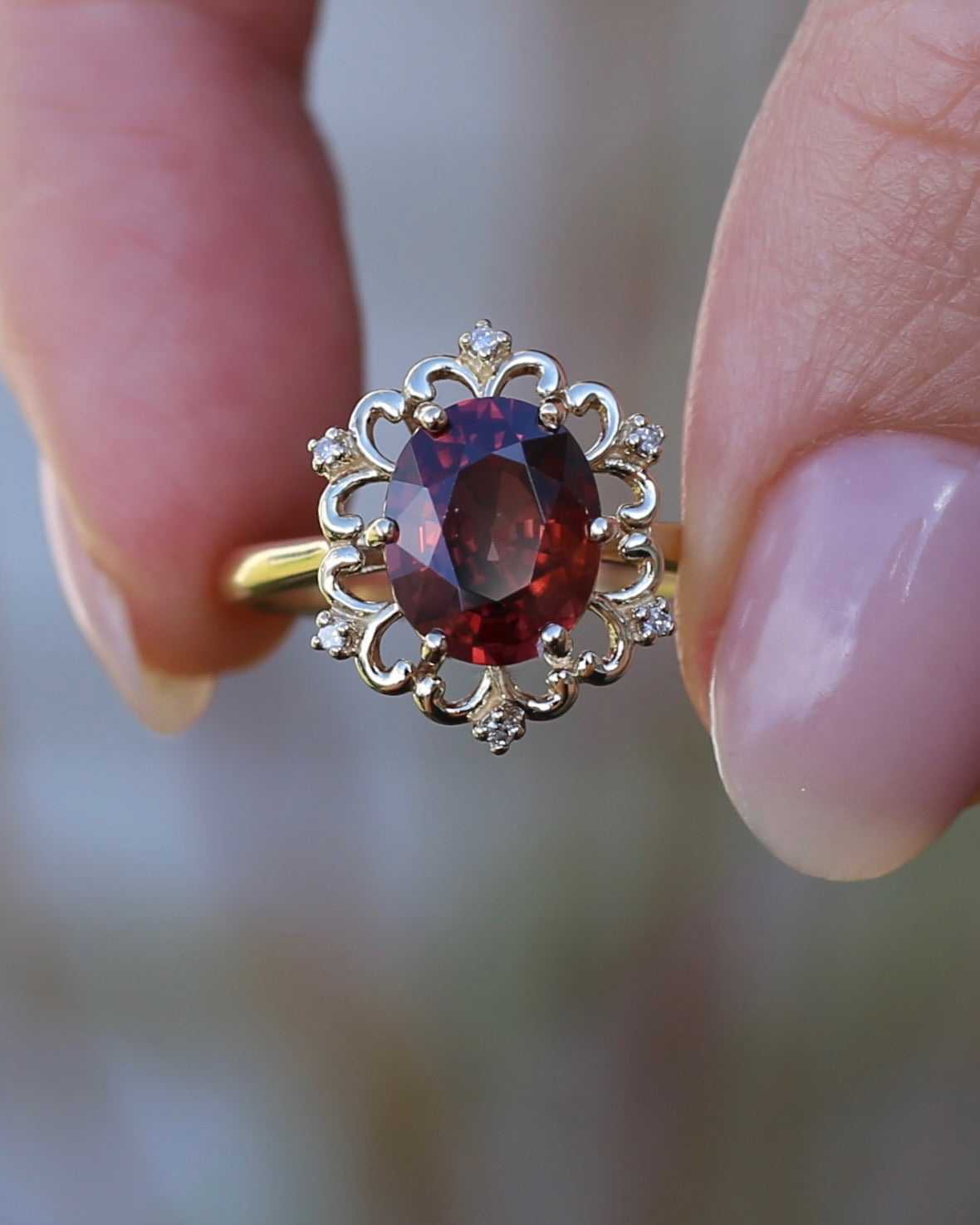 Vintage 3.48ct Natural Zircon and Diamond Ring, 9ct Yellow Gold , size O or 7.25 with valuation