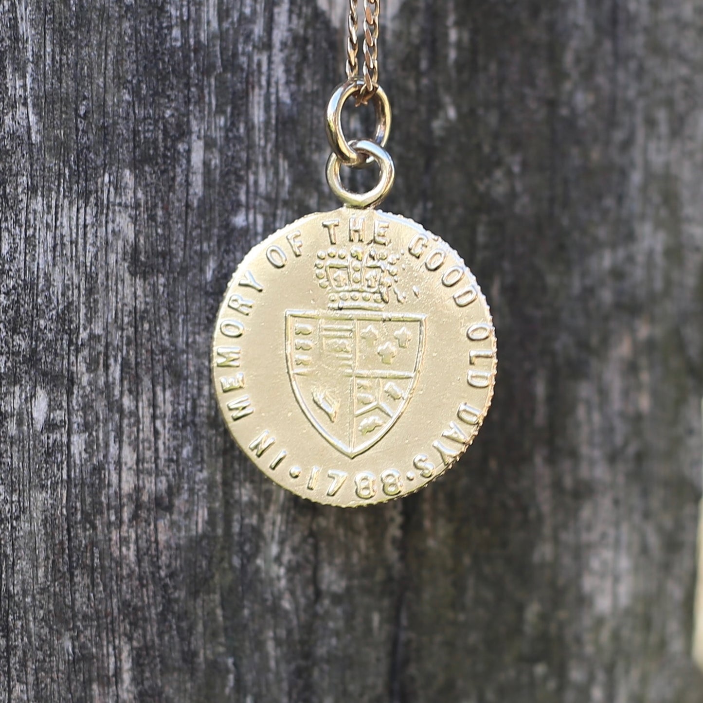 In Memory of the Good Old Days 1788 Gambling Token Pendant - King George III Reverse, Silver and 9ct Gold