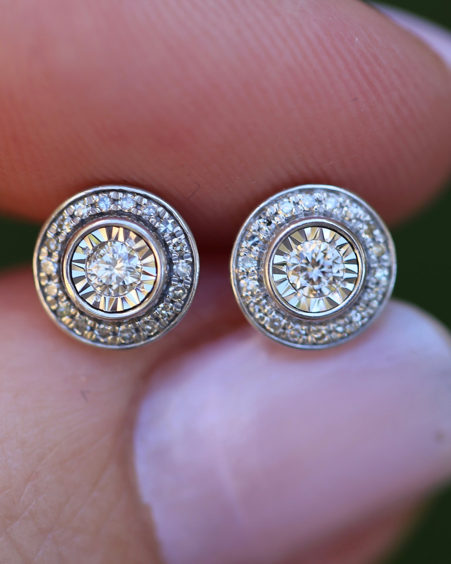 Natural Diamond Cluster Target Studs, 9ct White Gold, 7.5mm wide, 1.38g