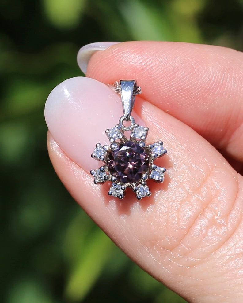 1.53ct Australian Zircon and Diamond Pendant, 14ct White Gold, 1.87g