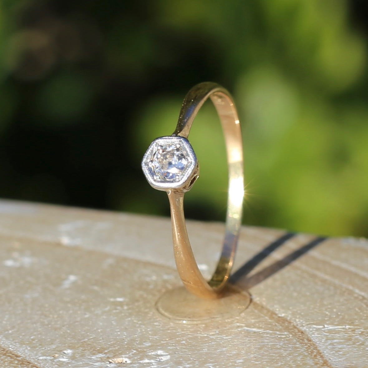 Early Australian Old Cut Diamond Solitaire by H. G. Rogers, 18ct White and Yellow Gold, size 9.5 or just over S1/2