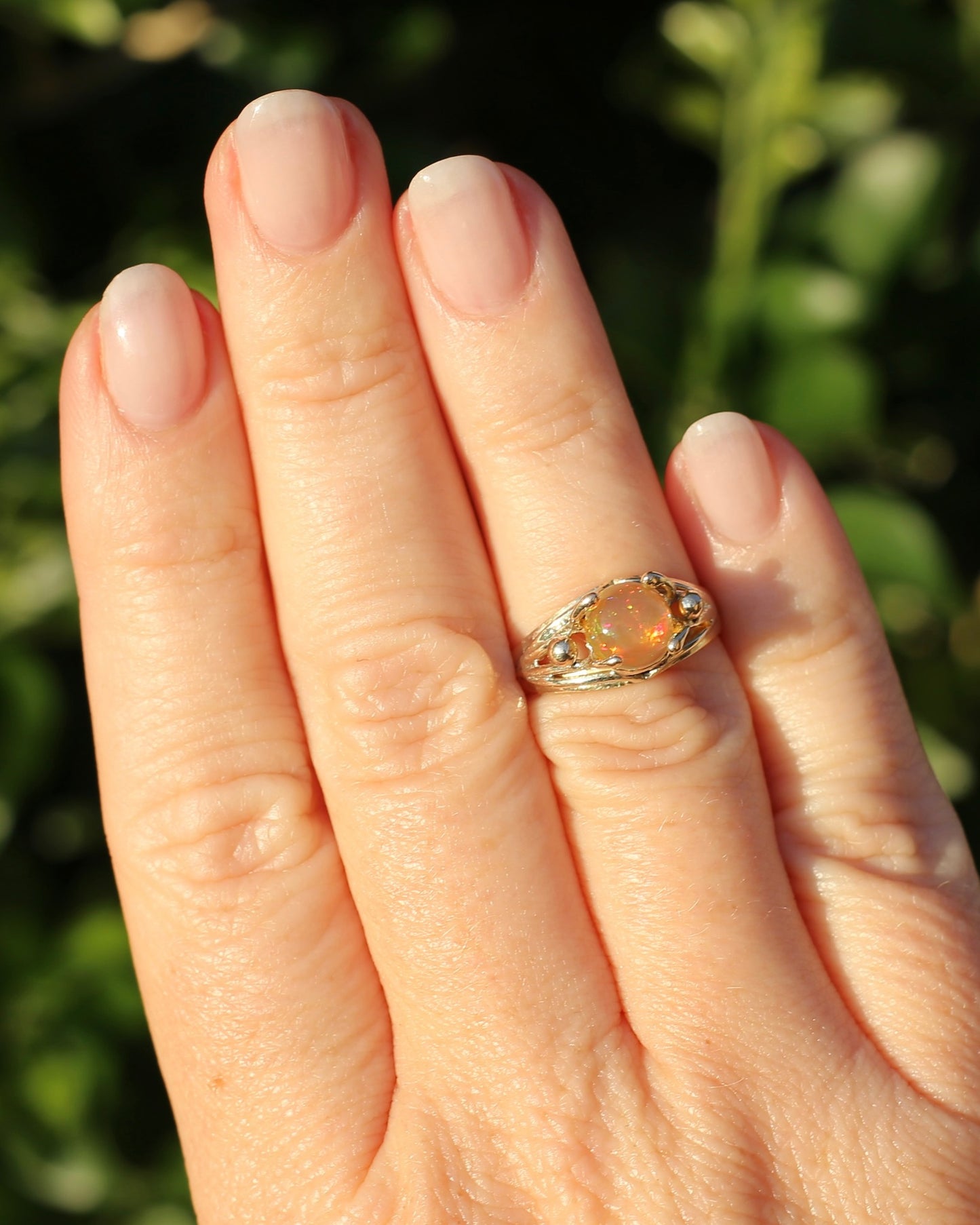 Mexican Opal Cabochon Ring, 14ct Yellow Gold, size 6 or L1/2