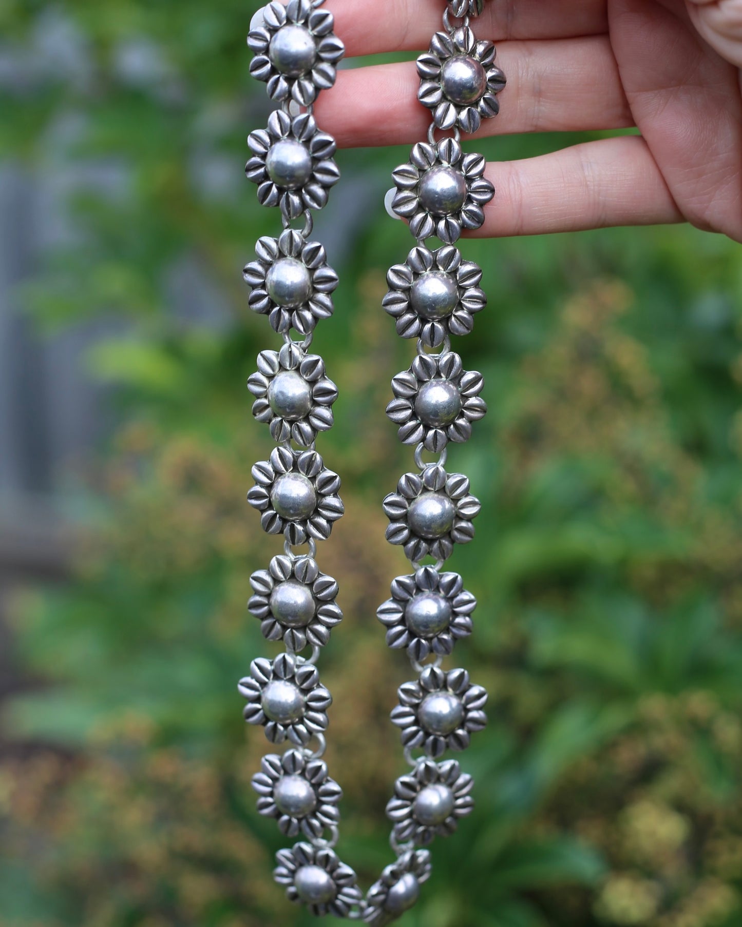 Chunky Vintage Mexican Silver Daisy/ Sunflower Necklace, Sterling Silver, 44cm or 17.25 inches, 98.52g