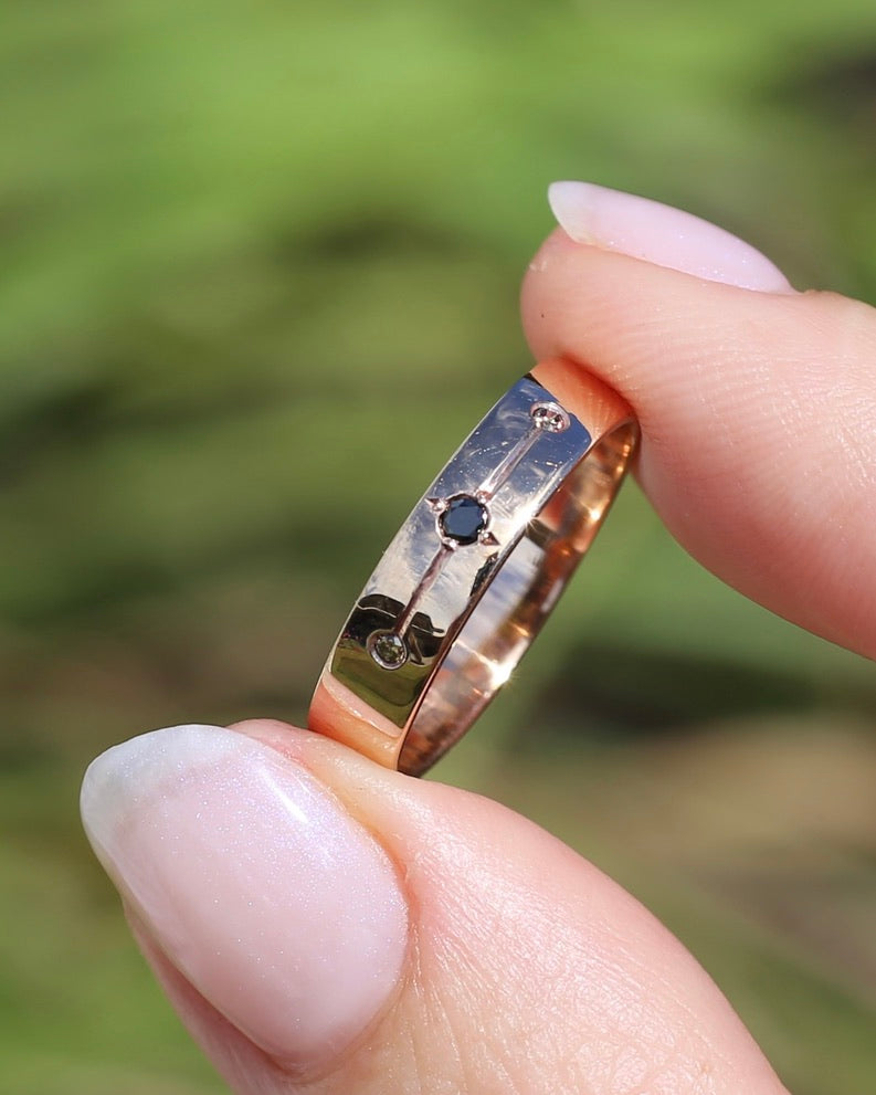 Black and Champagne Set Diamond Band, 9ct Rose Gold, size 8.5 or just over Q1/2 - fits more like a Q or just under 8.25, 3.0g