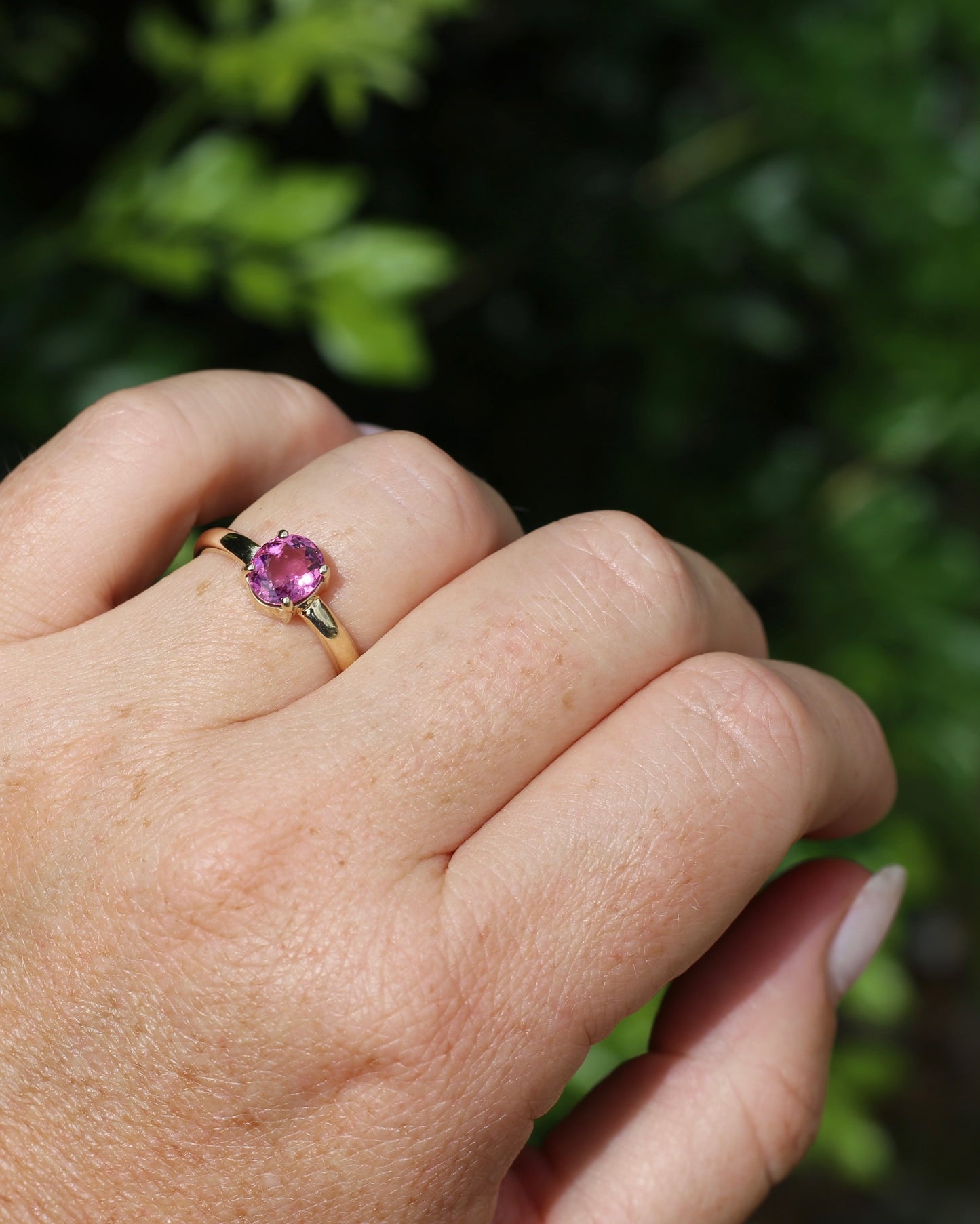 1.28ct Oval Natural Pink Rubellite Tourmaline, Claw Set in 9ct Yellow Gold, size 9 or S