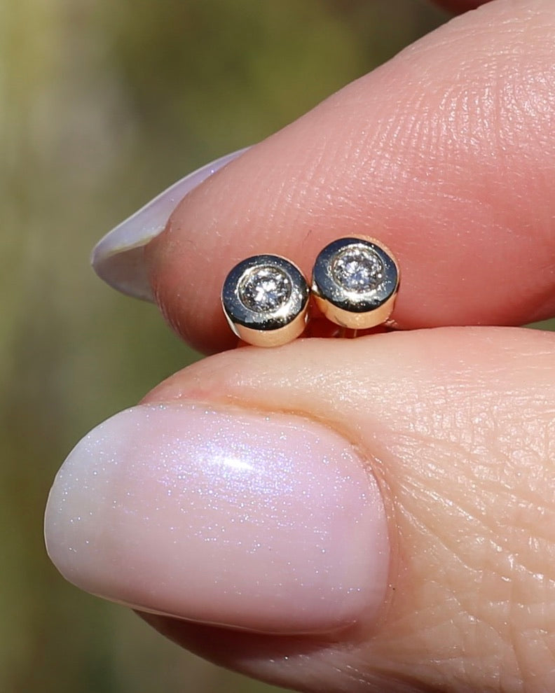 0.15ct Bezel Set Natural Diamond Studs, 9ct Yellow Gold, 0.85g