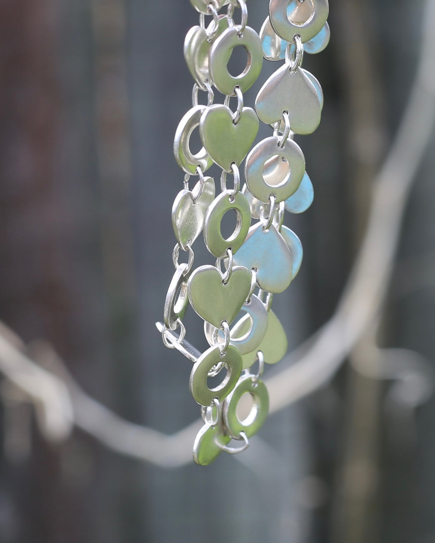 Fabulous Modernist Inspired Hearts and Lilypads Necklace, Sterling Silver, 43cm, 42.3g