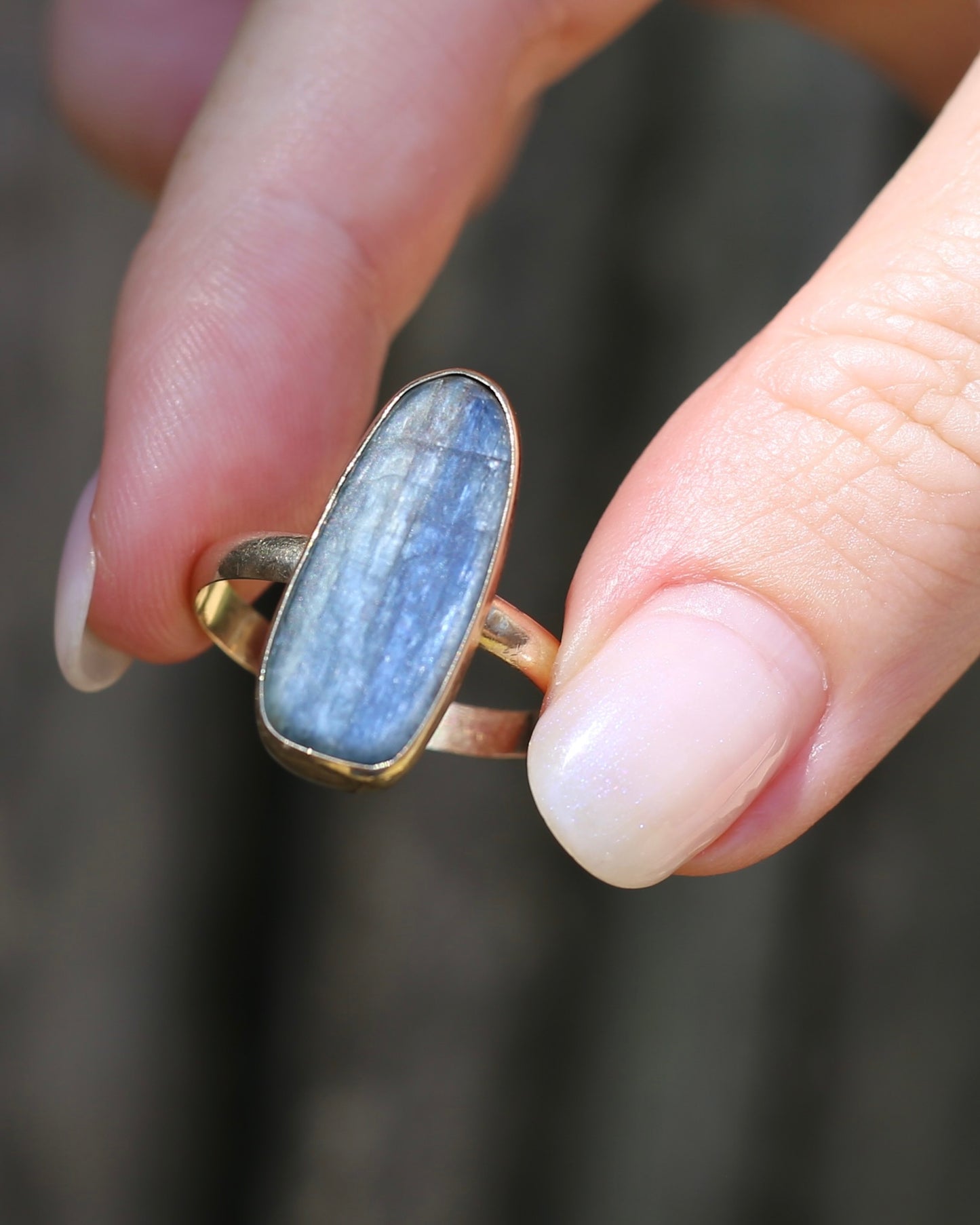 Rustic Freeform Labradorite Cabochon in Bezel Setting, 9ct Yellow Gold, size X1/2 or 11.75