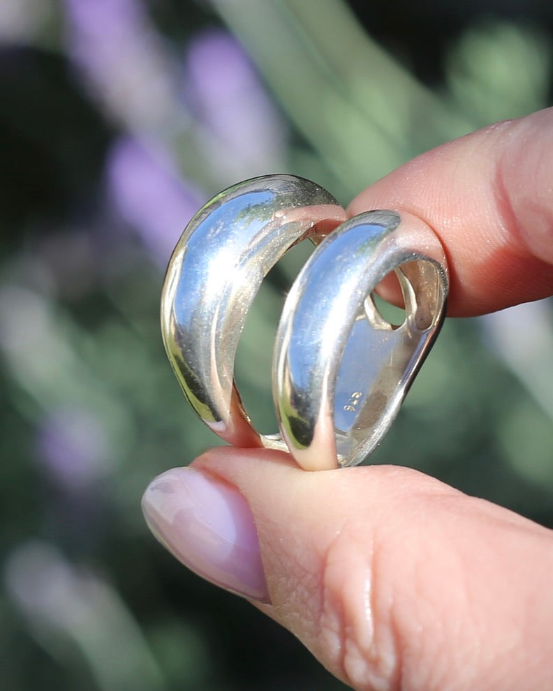 Structural Double Band Silver Ring, Sterling Silver, size R1/2 or just under 9, 12g