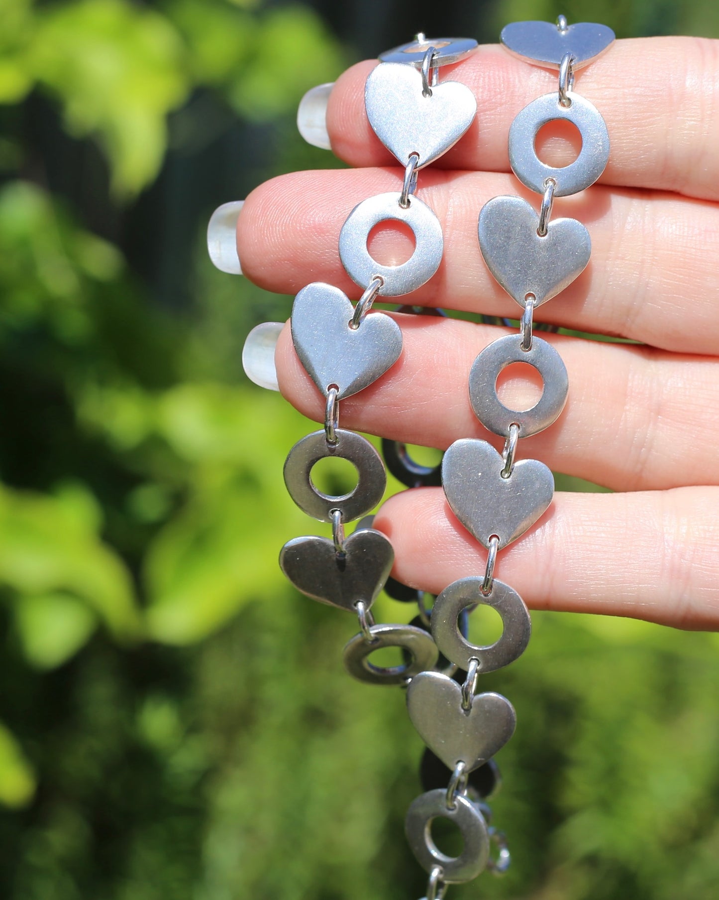 Fabulous Modernist Inspired Hearts and Lilypads Necklace, Sterling Silver, 43cm, 42.3g