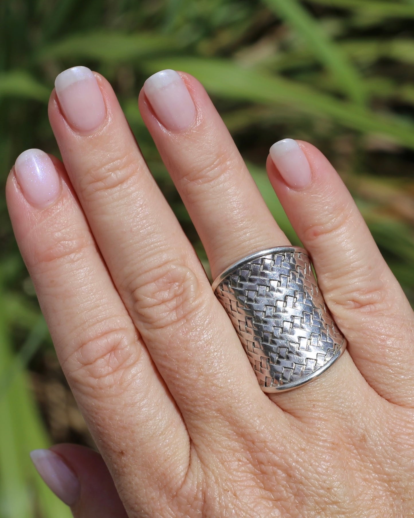 Woven Silver Cuff Ring, Sterling Silver, currently fits like a size P1/2 or Q - but easily sizeable, 8.2g