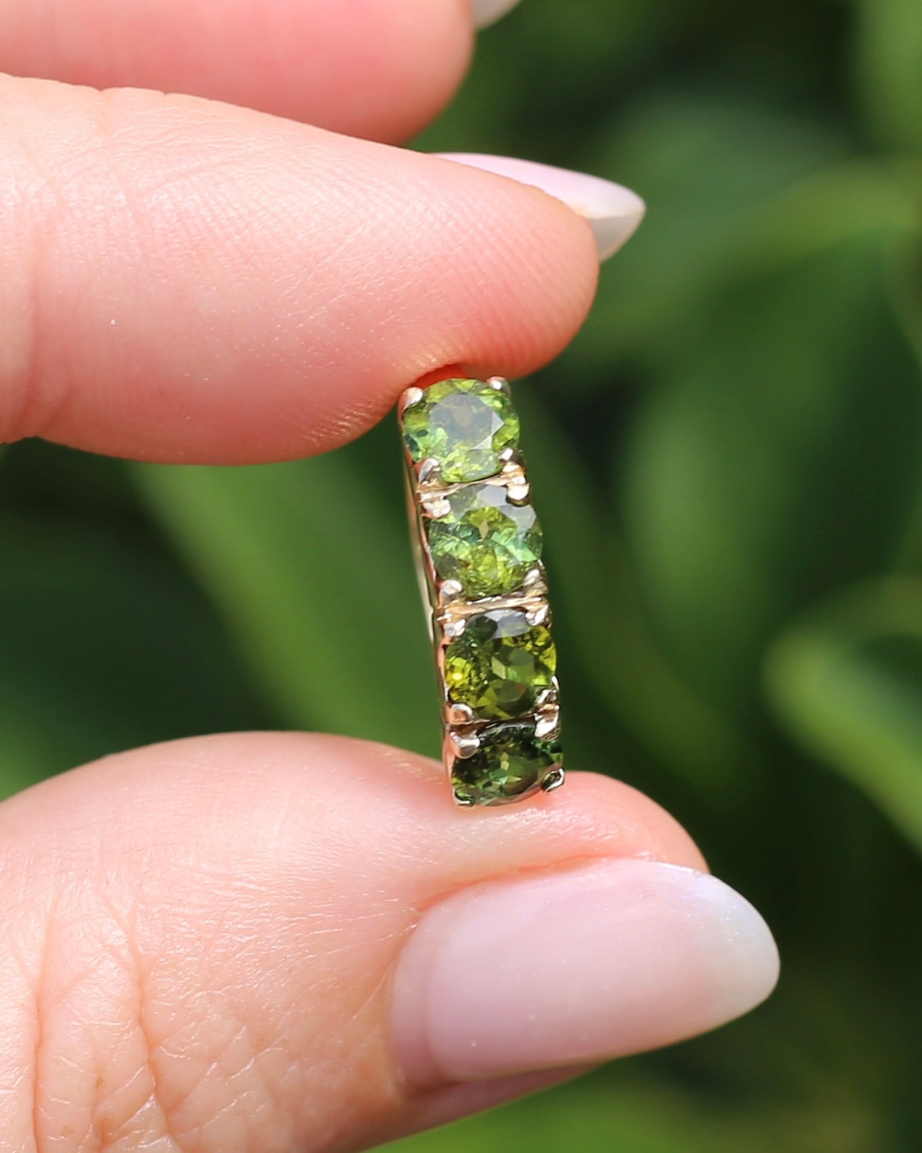1.75ct Four Stone Natural Green Tourmaline Ring, 9ct Yellow Gold, size N1/2 or just over 6.75, 2.37g
