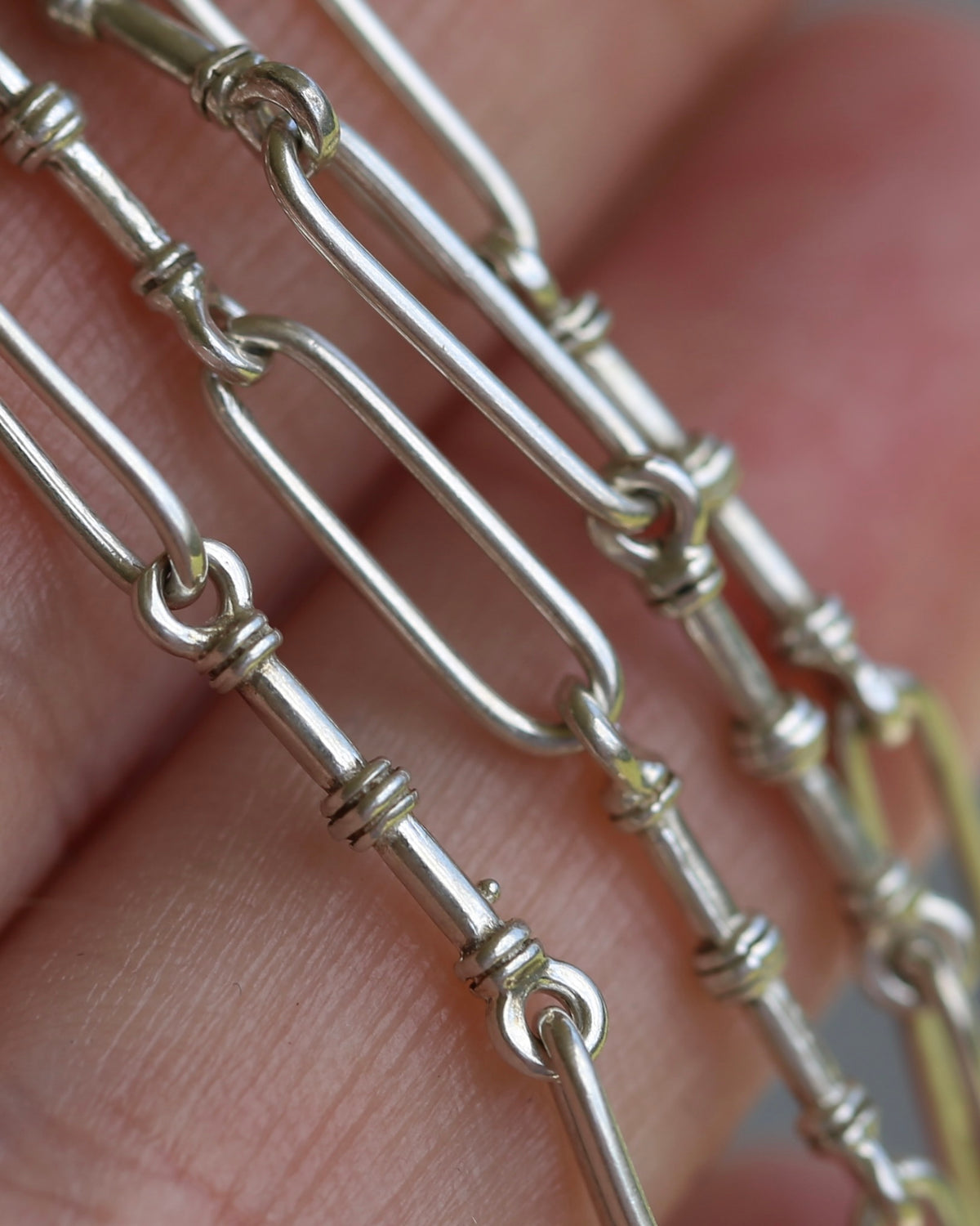 Delicate Trombone and Fancy Link Necklace with Albert Clasp and Detachable T-bar, Sterling Silver, 46cm or just over 18 inches, 10.83g