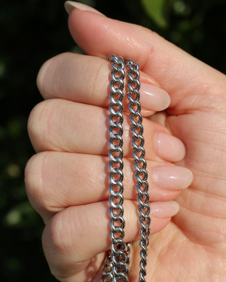 Antique 1913-1914 Birmingham Made Curb Link Watch Chain, Double Albert Clasp, Sterling Silver, 41.5cm