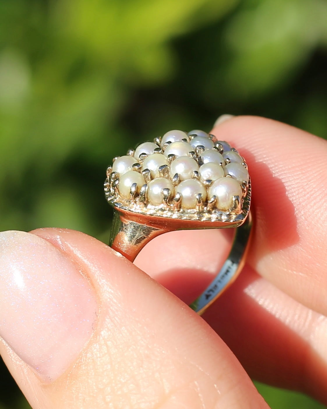 Vintage Heart Pearl Cluster Ring, 10ct Yellow Gold, size K or 5.25