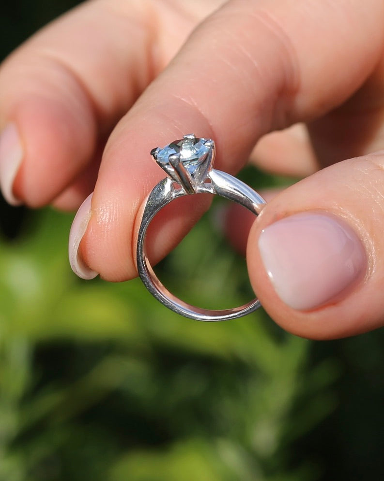 1ct Natural Aquamarine Cushion Cut Ring, Silver, size M1/2 or 6.5, 2.63g