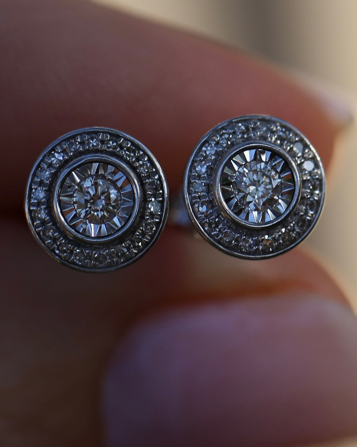 Natural Diamond Cluster Target Studs, 9ct White Gold, 7.5mm wide, 1.38g
