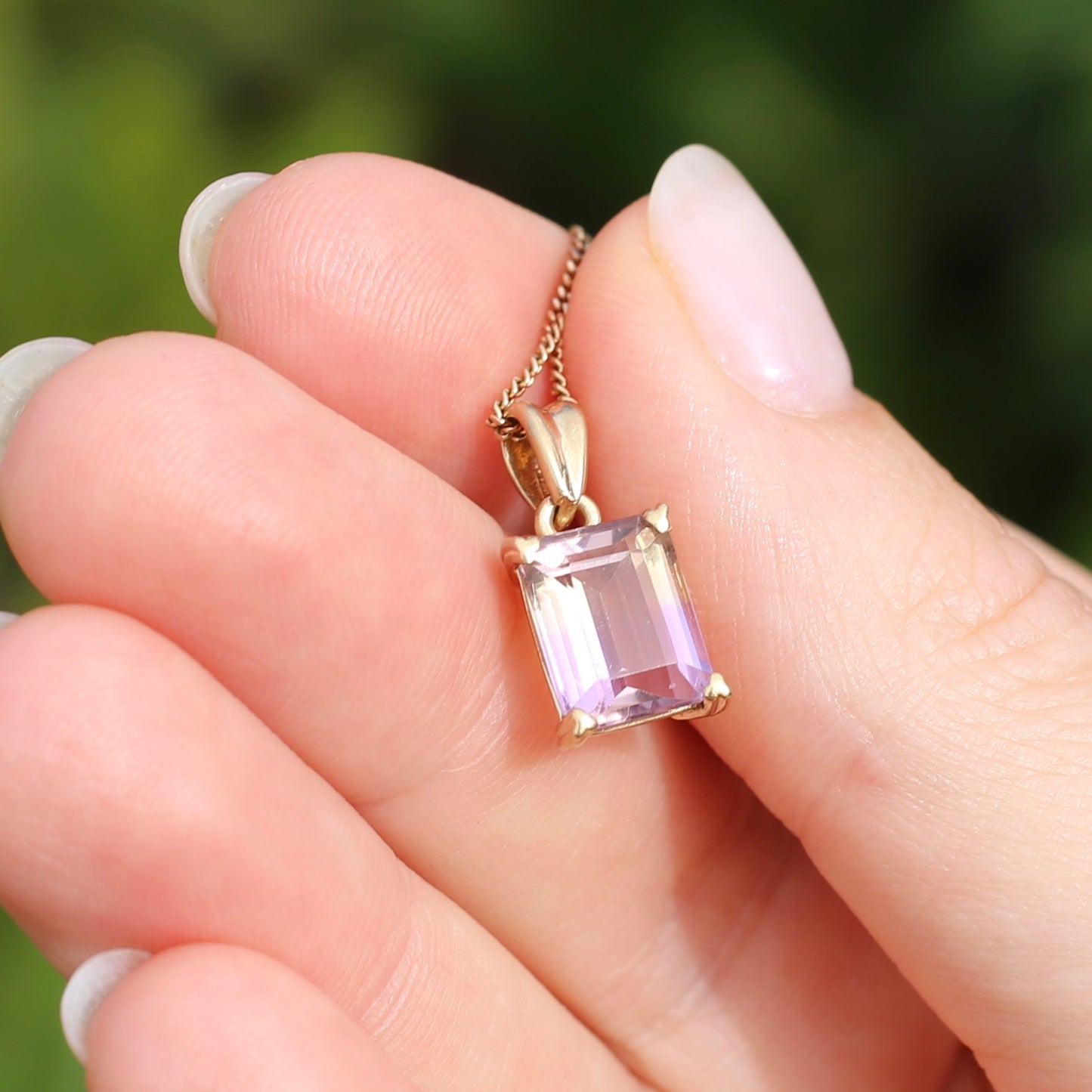 Emerald Cut Ametrine Pendant, 9ct Yellow Gold, 1.92g